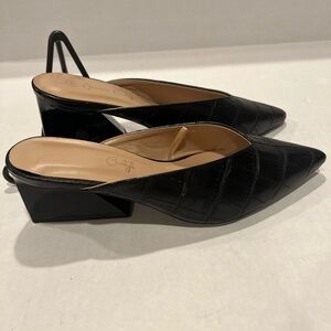 Jessica Carlyle Black Women's Faux 🐊 Crocodile-Embossed Pointed-Toe Mule, Size 6